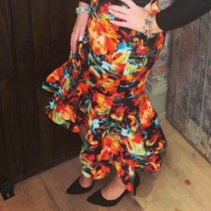 Flair Hi-Lo Floral Print Mermaid Skirt – Plus Size